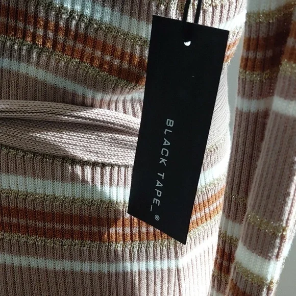 Striped Tan Long Belted Cardigan - Picture 10 of 11